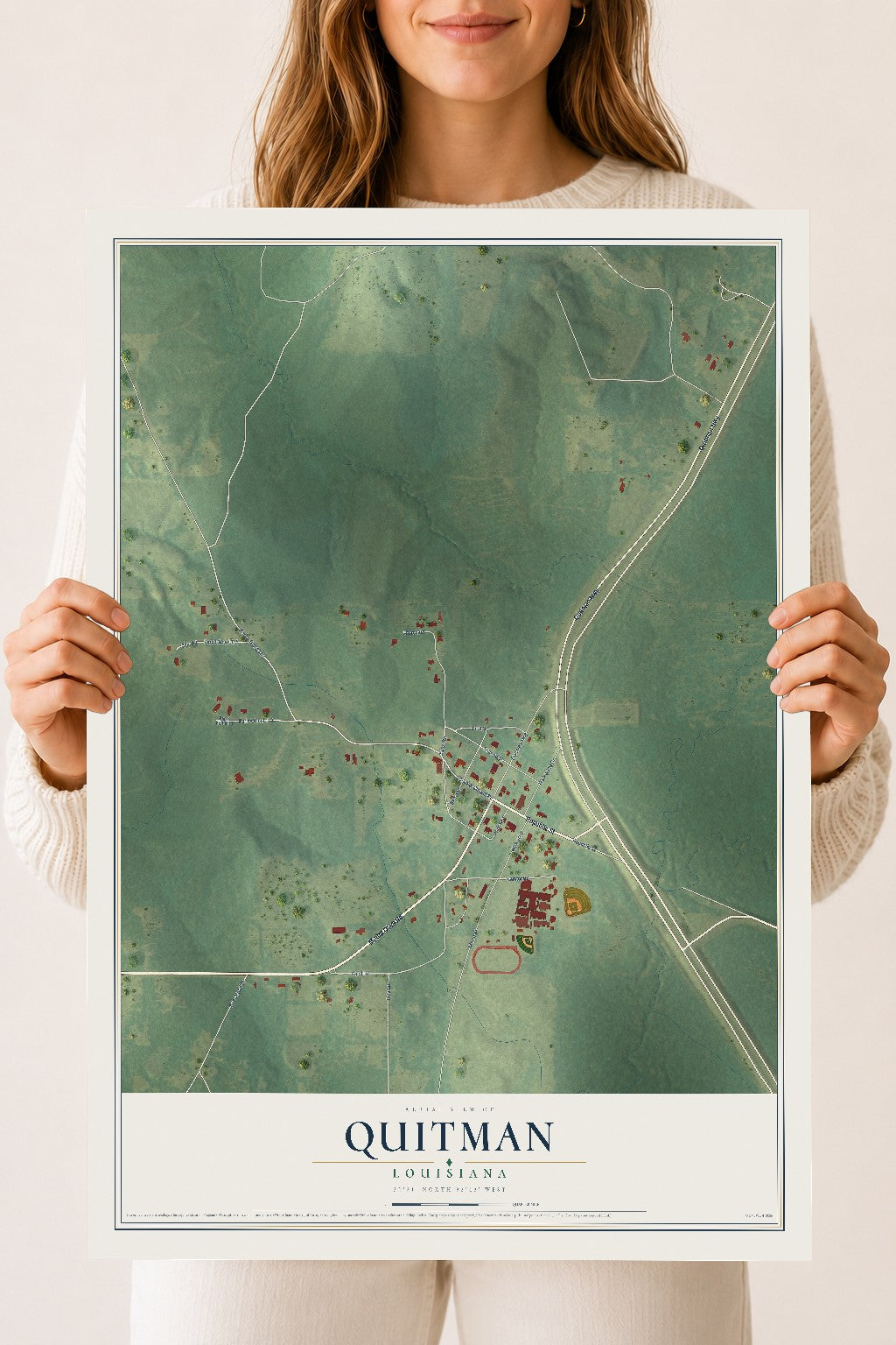 Map of Quitman, Louisiana, 18 x 24 inch unframed archival matte print