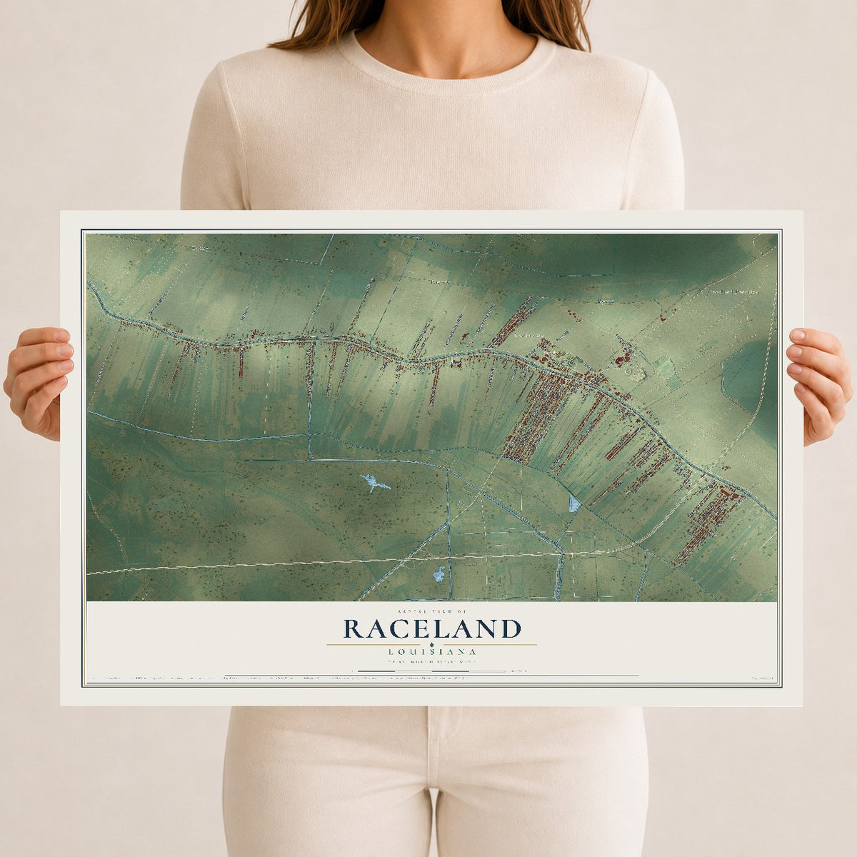 Map of Raceland, Louisiana, 12 x 18 inch unframed archival matte print