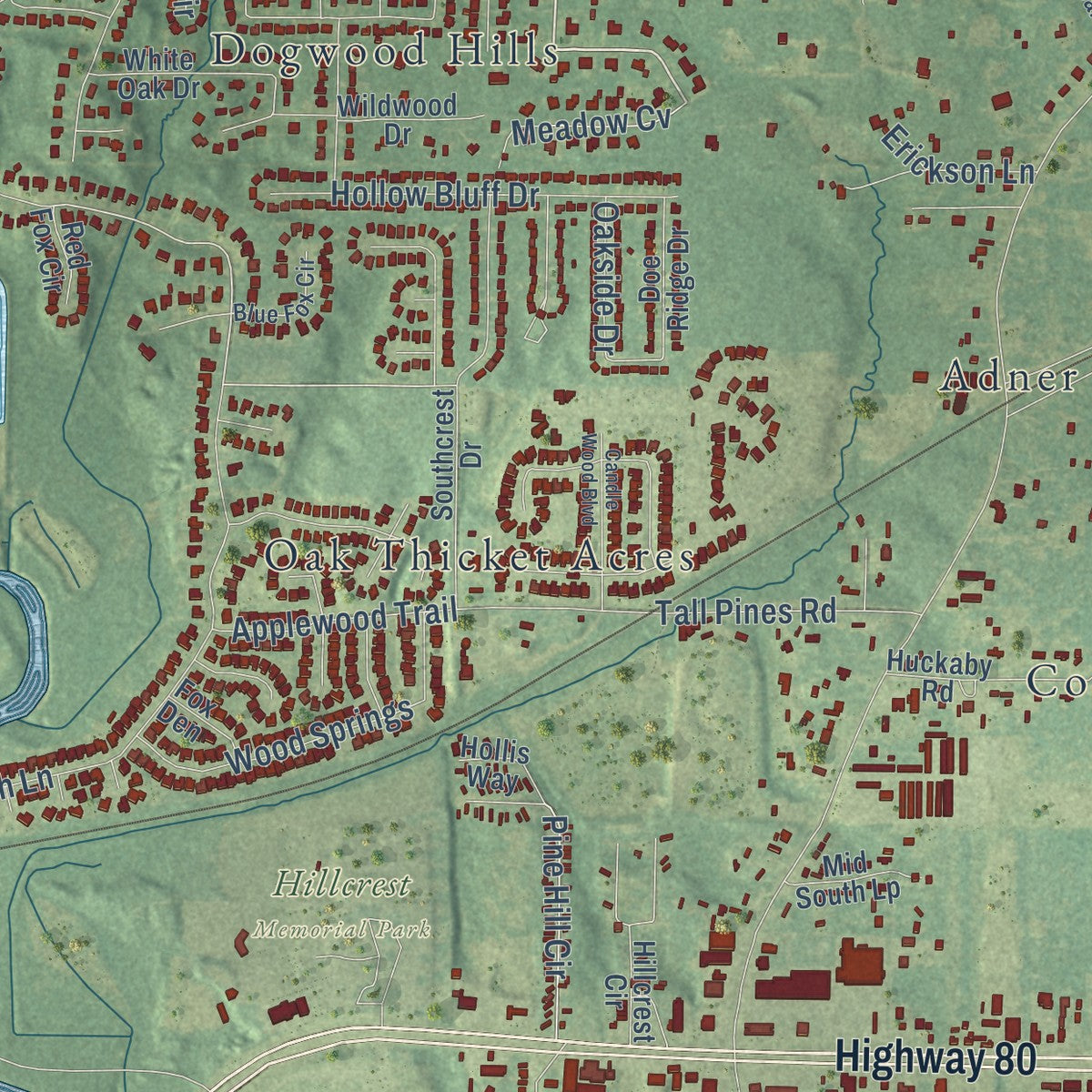 Close-up of the map of Red Chute, Louisiana print showing street and building detail
