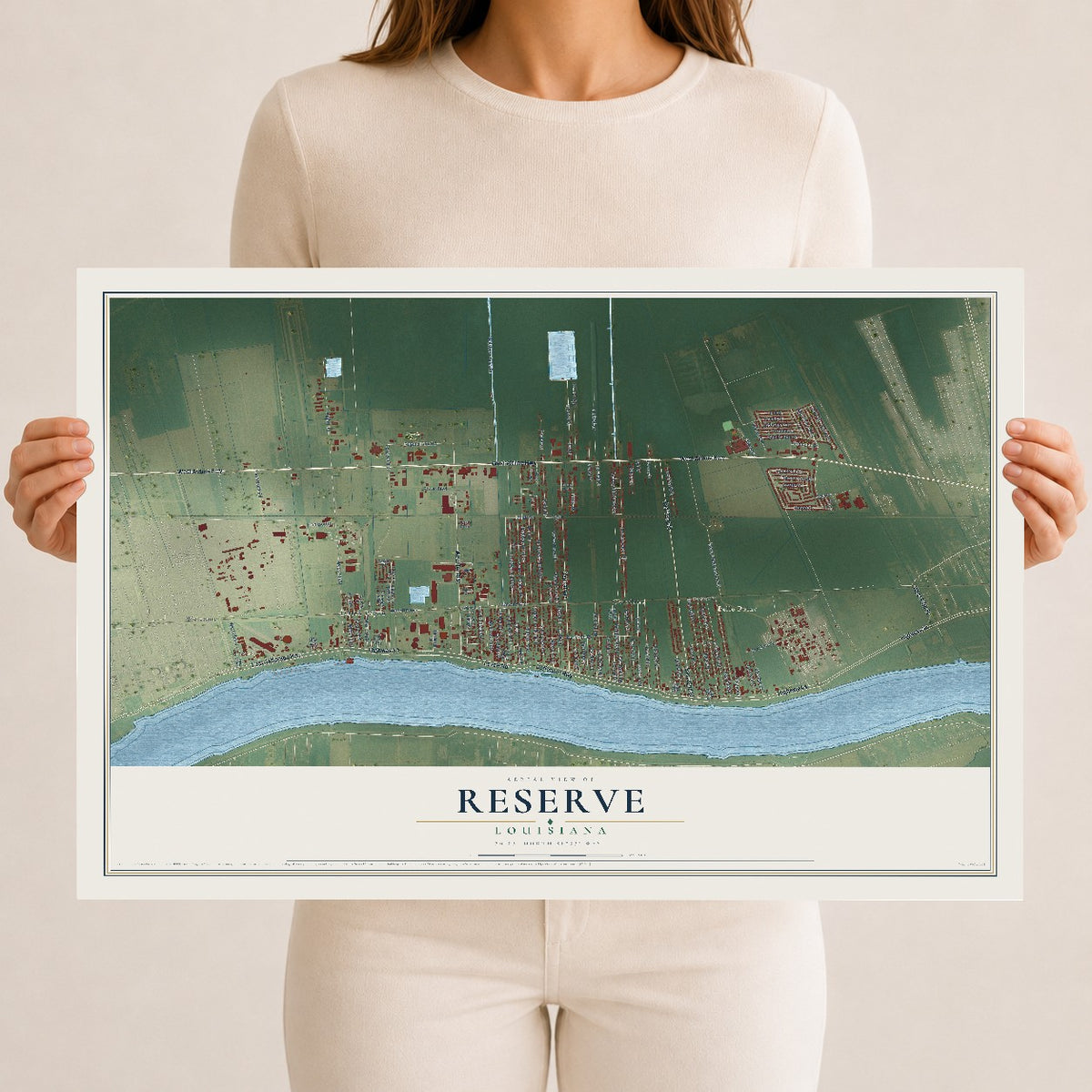 Map of Reserve, Louisiana, 12 x 18 inch unframed archival matte print