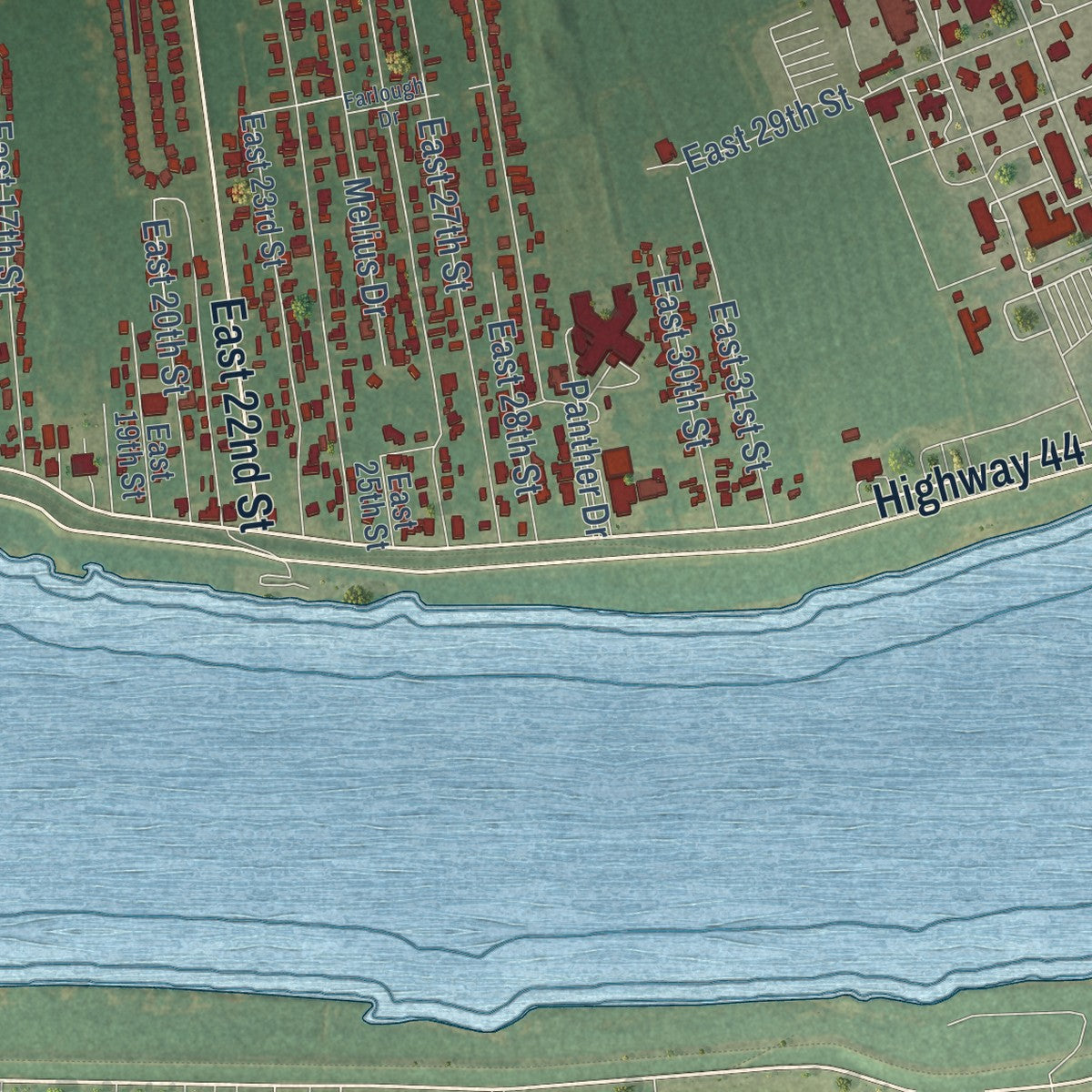 Second close-up of the map of Reserve, Louisiana print showing more streets and buildings