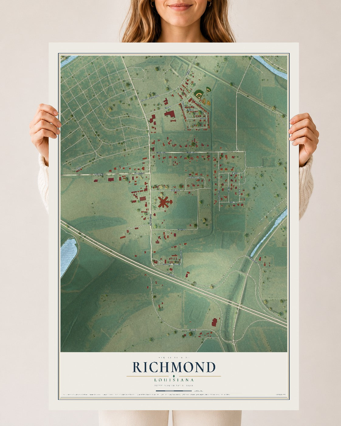 Map of Richmond, Louisiana, 24 x 36 inch unframed archival matte print