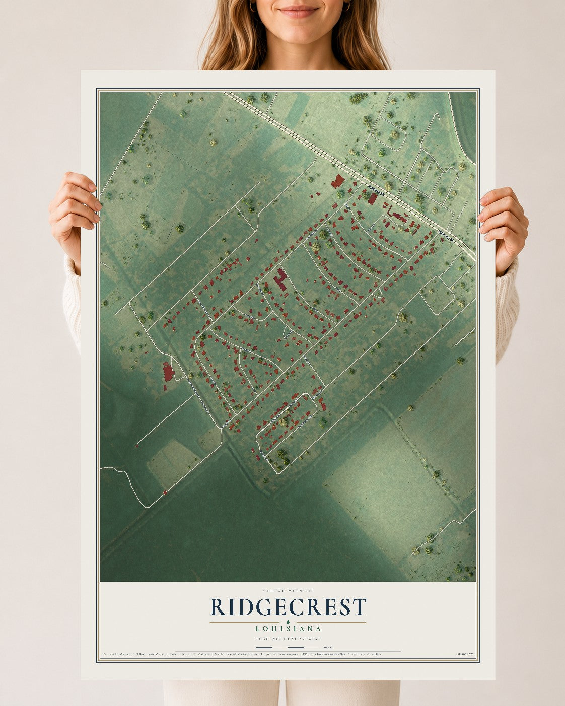 Map of Ridgecrest, Louisiana, 24 x 36 inch unframed archival matte print