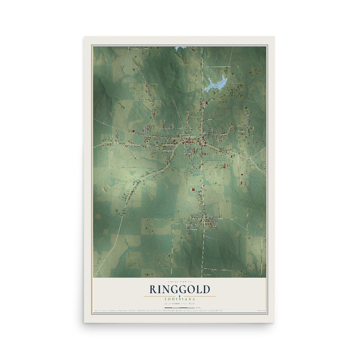 Map of Ringgold, Louisiana, 12 x 18 inch unframed archival matte print