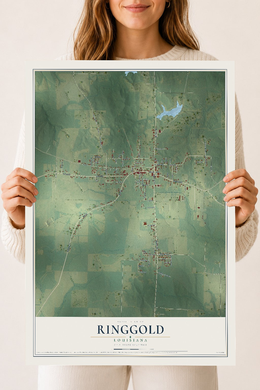 Map of Ringgold, Louisiana, 18 x 24 inch unframed archival matte print
