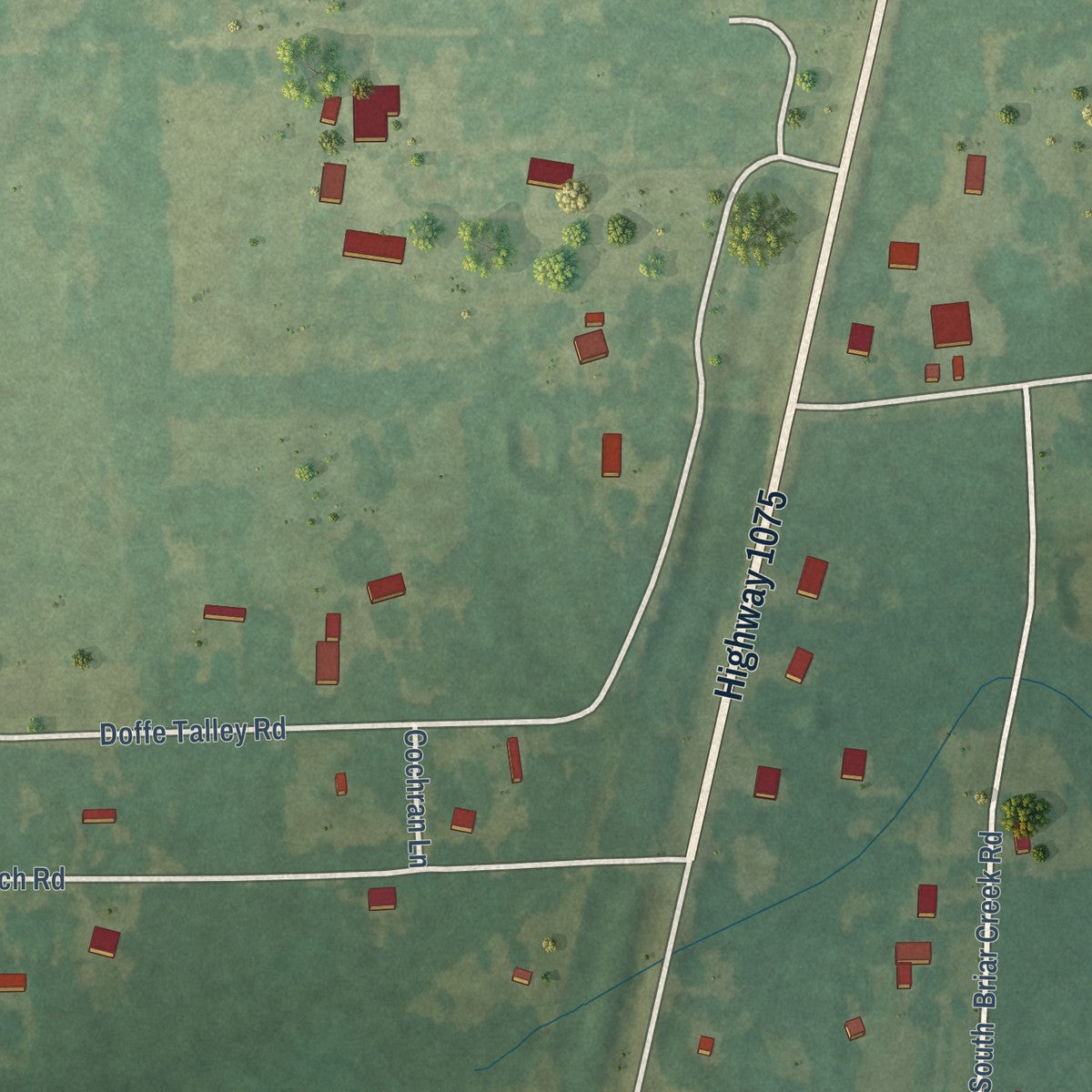 Close-up of the map of Rio, Louisiana print showing street and building detail