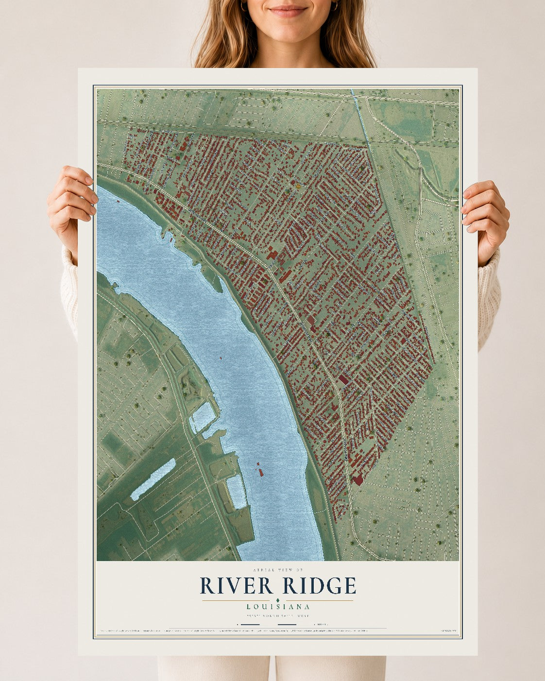 Map of River Ridge, Louisiana, 24 x 36 inch unframed archival matte print