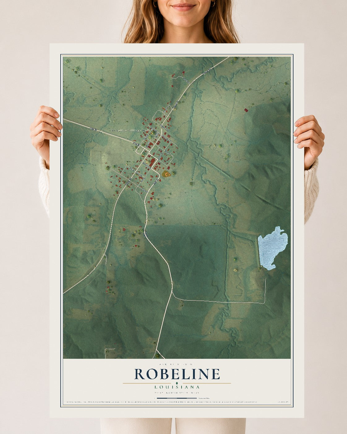 Map of Robeline, Louisiana, 24 x 36 inch unframed archival matte print