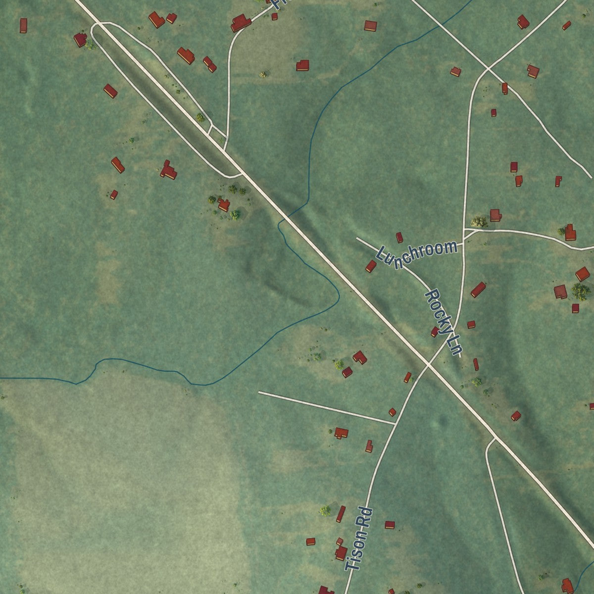Close-up of the map of Rock Hill, Louisiana print showing street and building detail