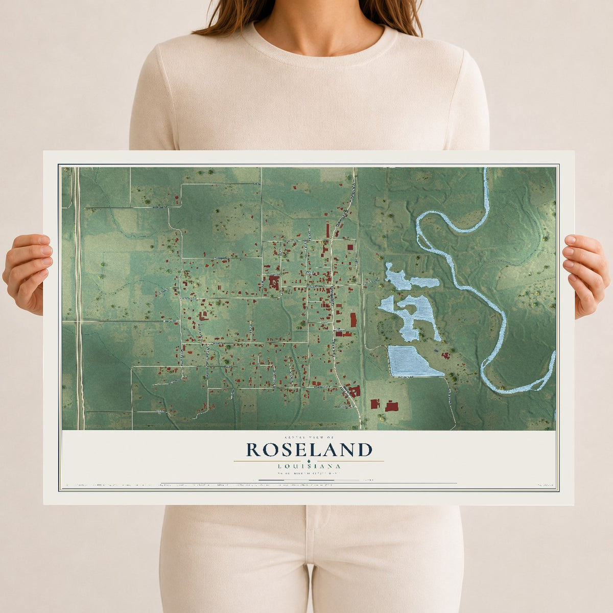 Map of Roseland, Louisiana, 12 x 18 inch unframed archival matte print