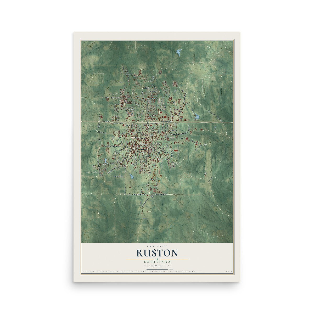 Map of Ruston, Louisiana, 12 x 18 inch unframed archival matte print