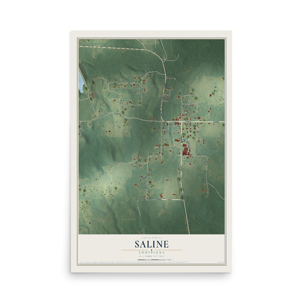Map of Saline, Louisiana, 12 x 18 inch unframed archival matte print