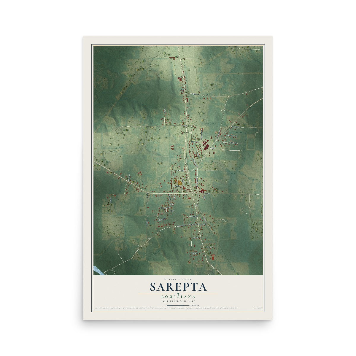 Map of Sarepta, Louisiana, 12 x 18 inch unframed archival matte print