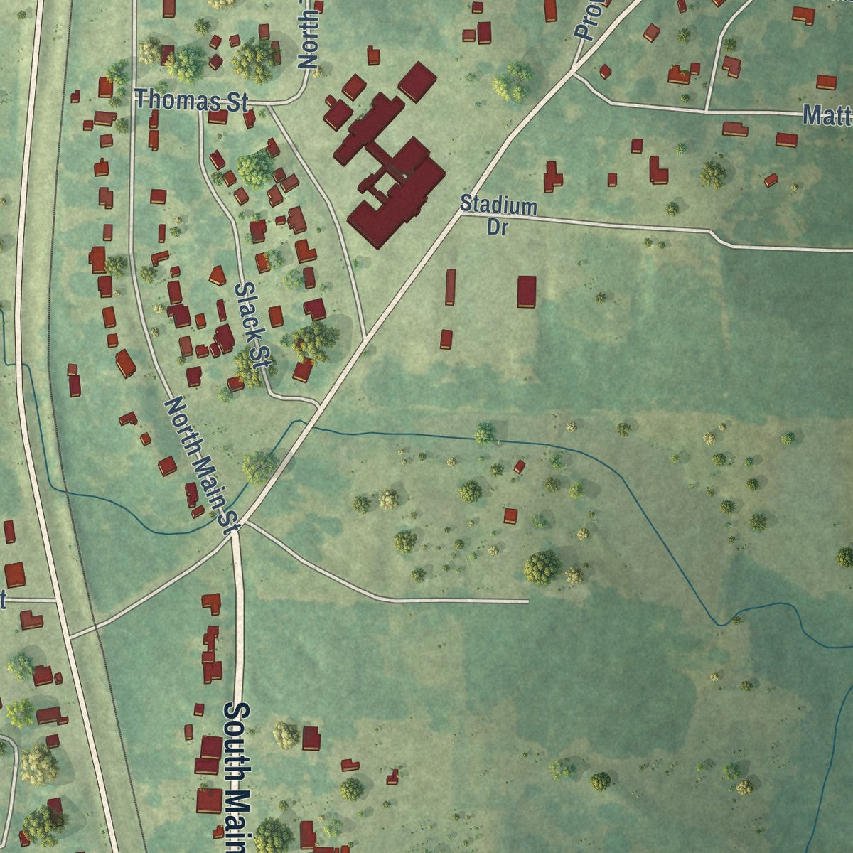 Close-up of the map of Sarepta, Louisiana print showing street and building detail