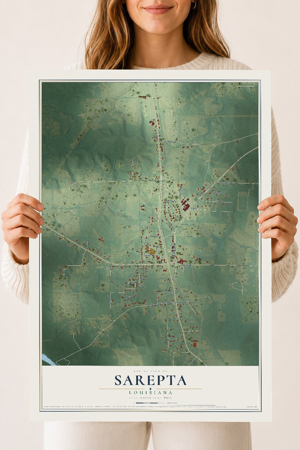 Map of Sarepta, Louisiana, 18 x 24 inch unframed archival matte print