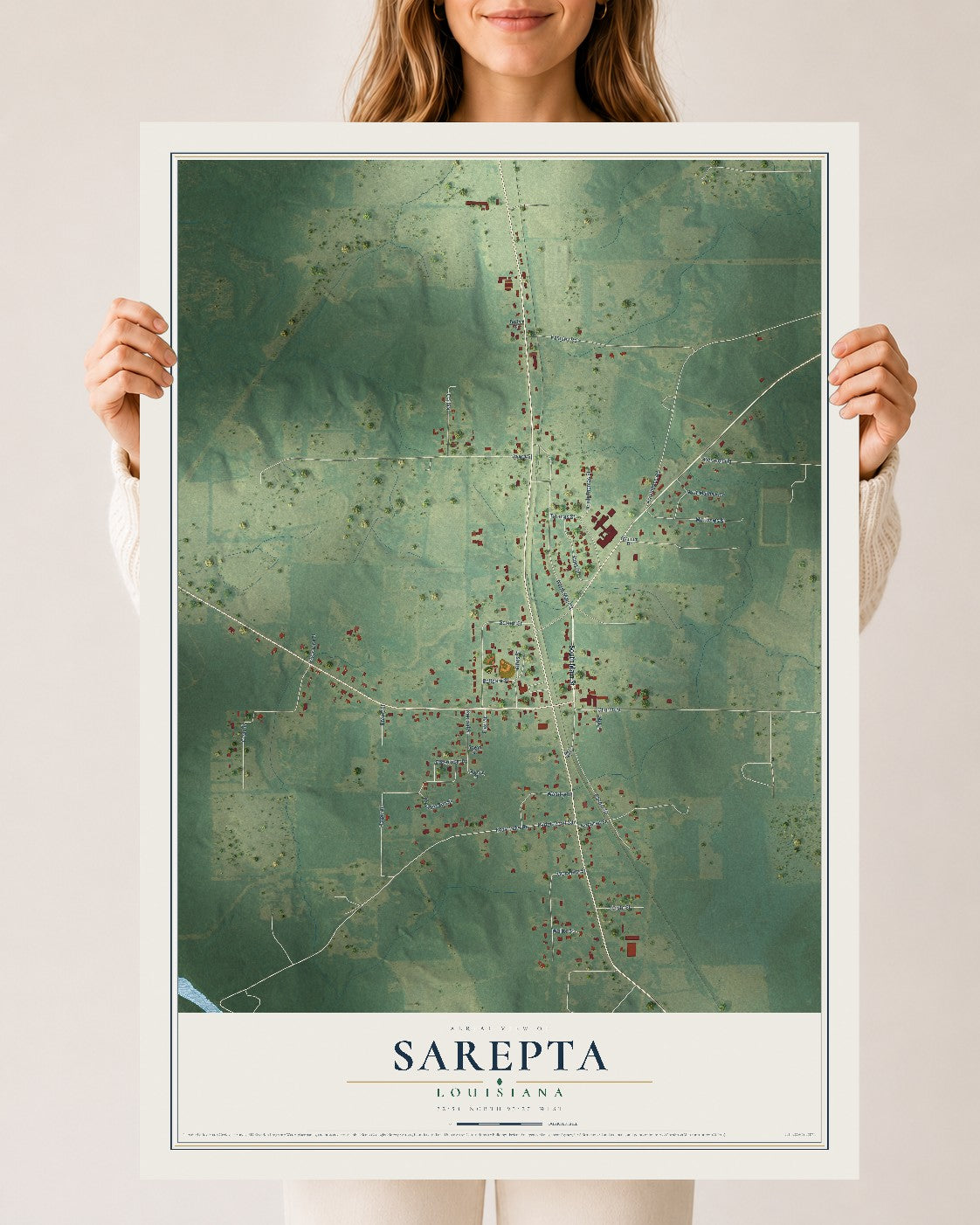 Map of Sarepta, Louisiana, 24 x 36 inch unframed archival matte print