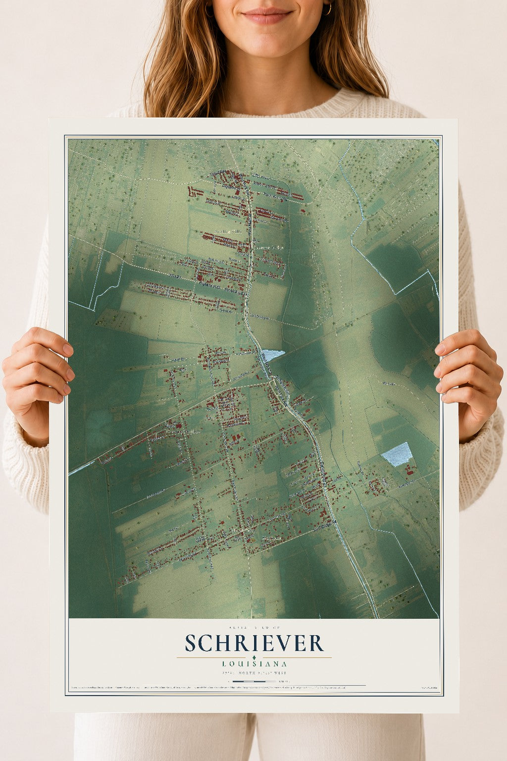 Map of Schriever, Louisiana, 18 x 24 inch unframed archival matte print