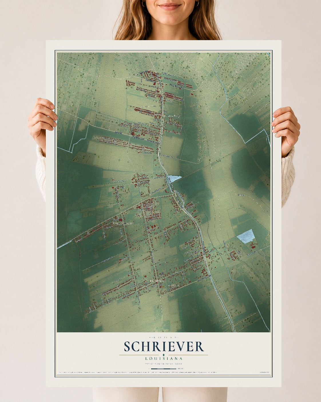 Map of Schriever, Louisiana, 24 x 36 inch unframed archival matte print