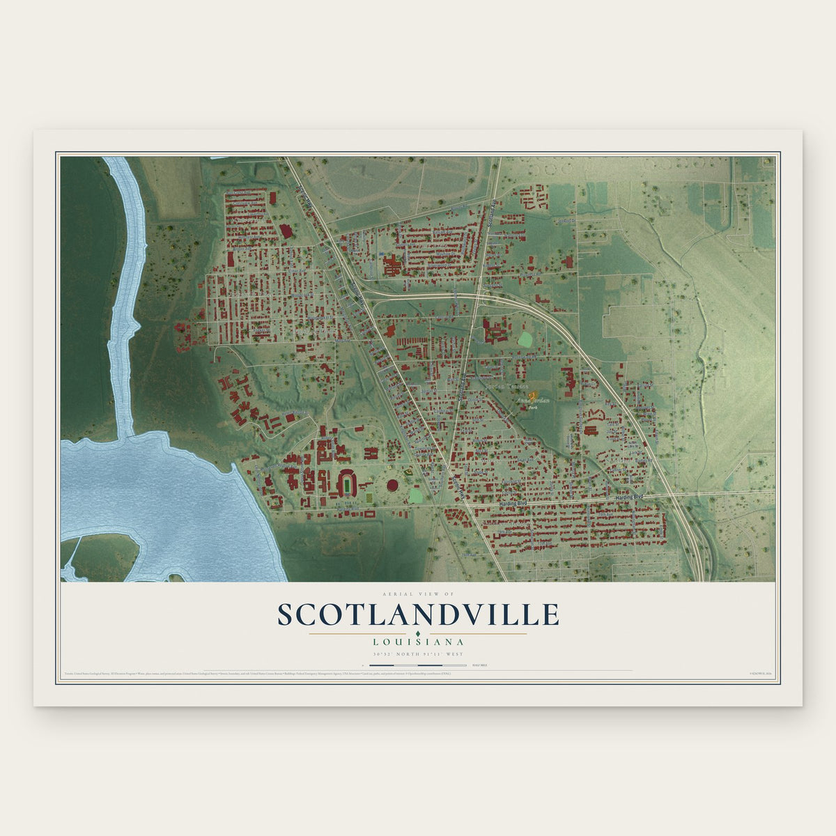 Scotlandville, Louisiana map print, the full design