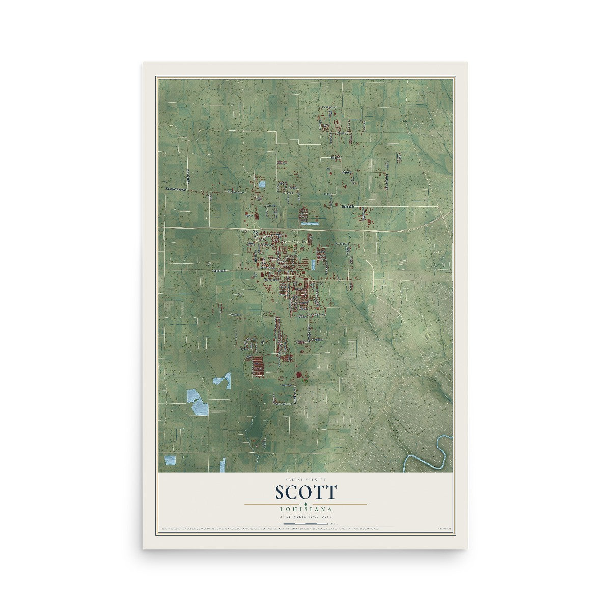 Map of Scott, Louisiana, 12 x 18 inch unframed archival matte print