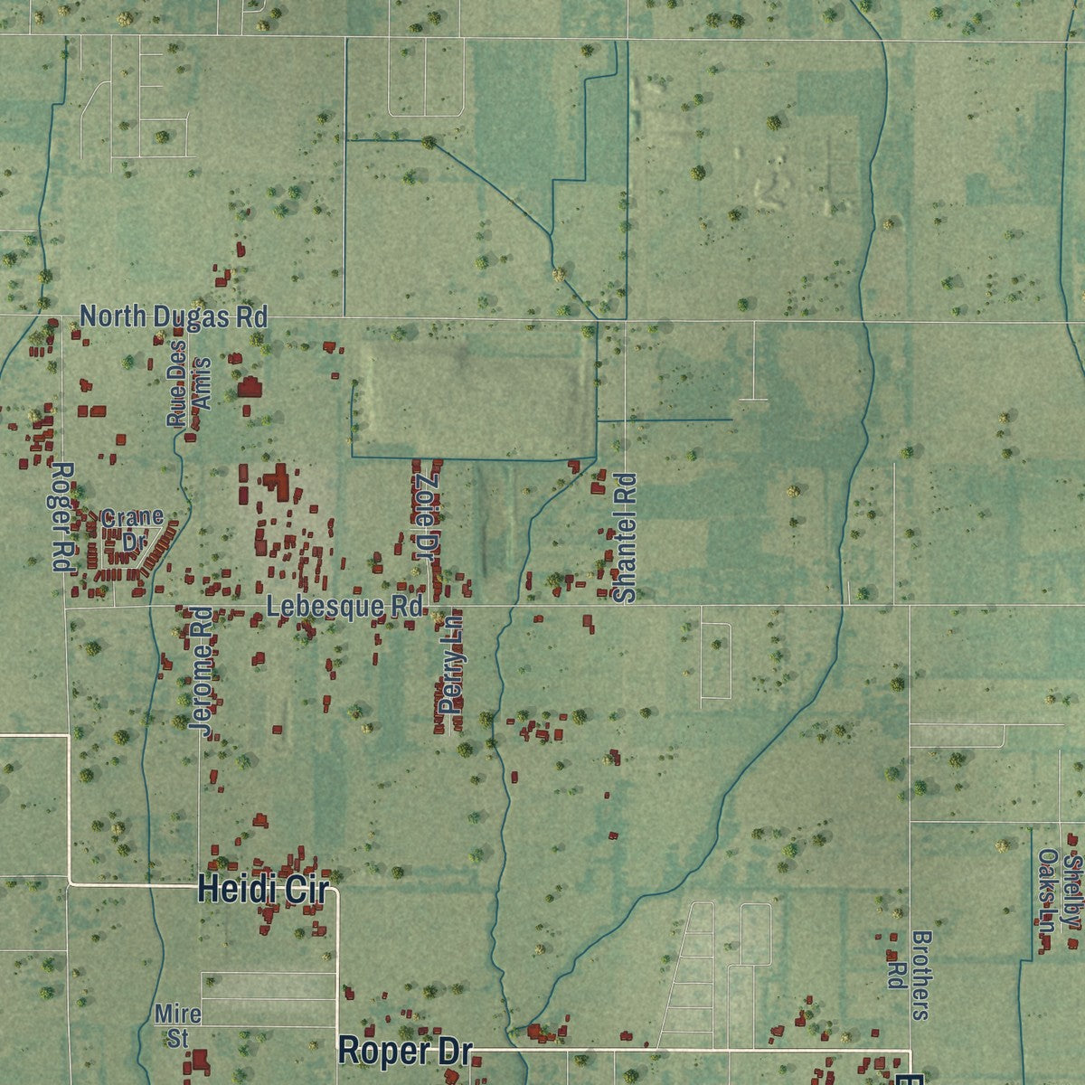 Second close-up of the map of Scott, Louisiana print showing more streets and buildings