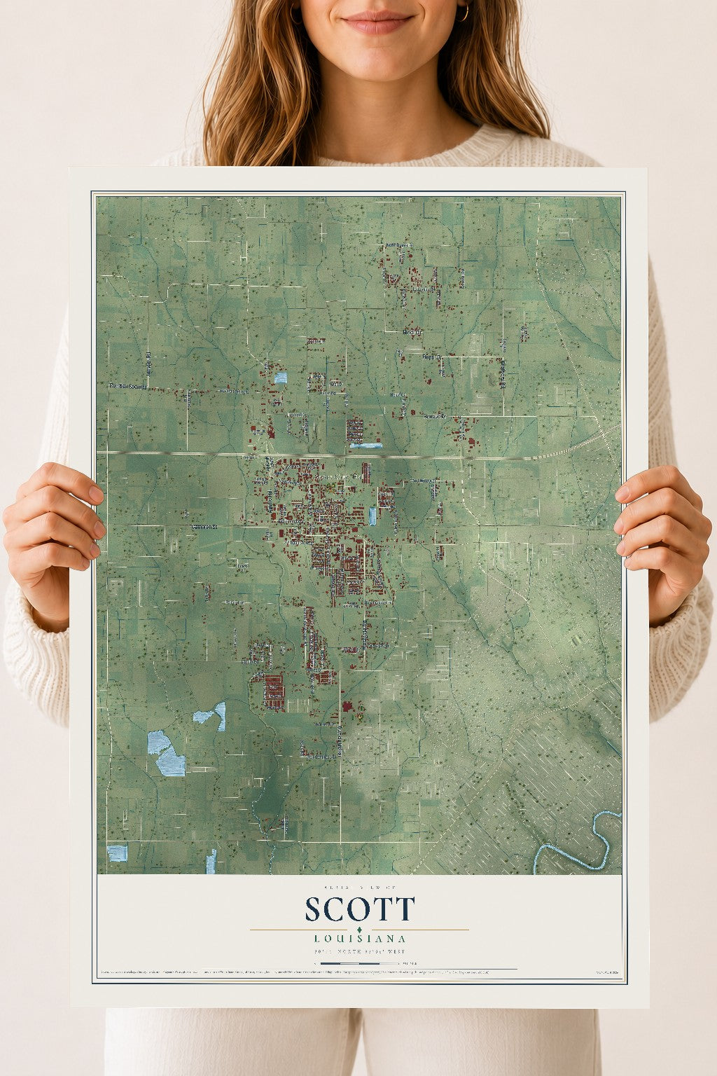 Map of Scott, Louisiana, 18 x 24 inch unframed archival matte print