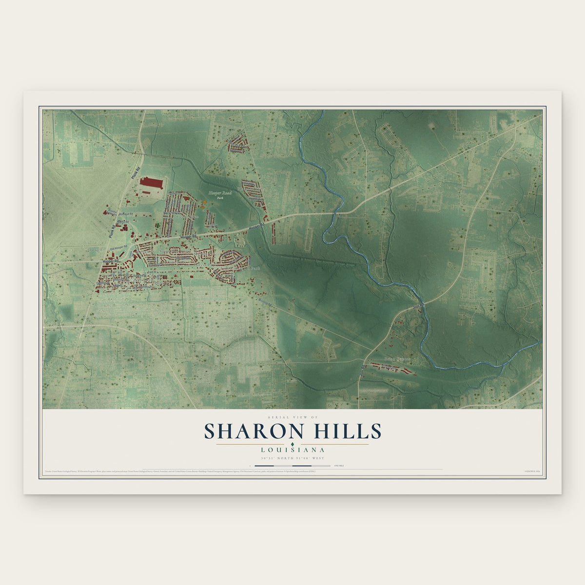 Sharon Hills, Louisiana map print, the full design