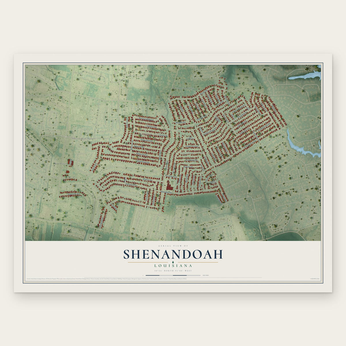 Shenandoah, Louisiana map print, the full design