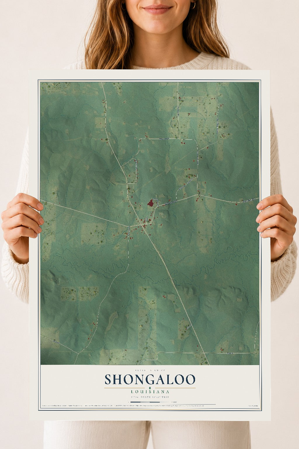 Map of Shongaloo, Louisiana, 18 x 24 inch unframed archival matte print