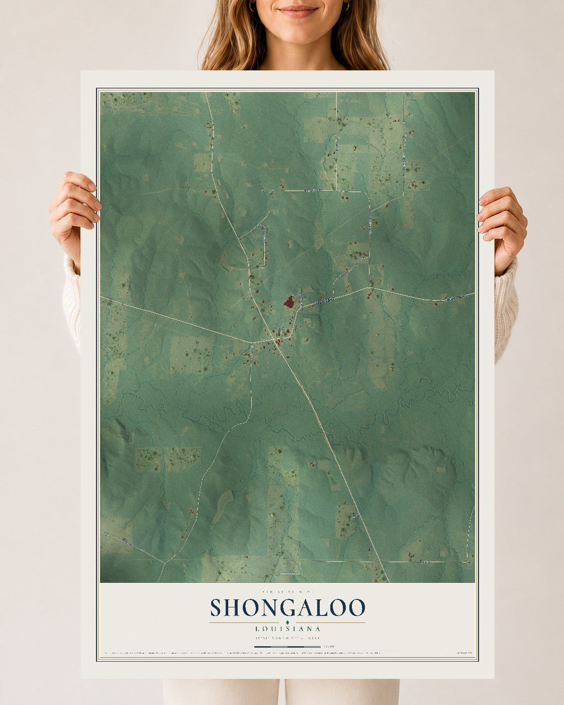 Map of Shongaloo, Louisiana, 24 x 36 inch unframed archival matte print