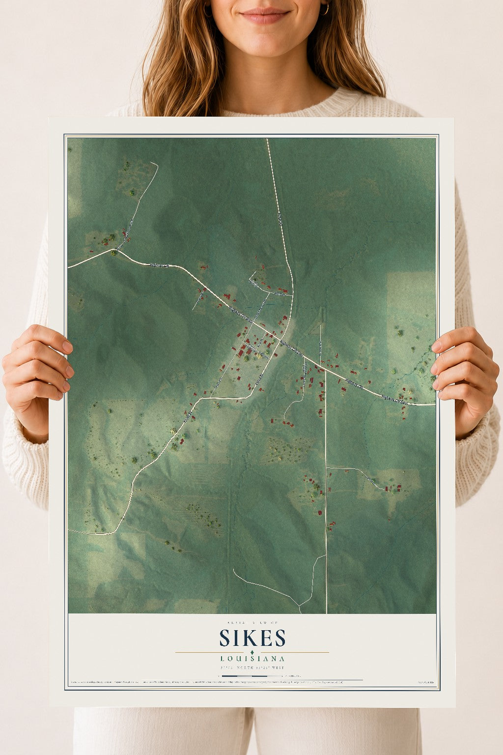 Map of Sikes, Louisiana, 18 x 24 inch unframed archival matte print