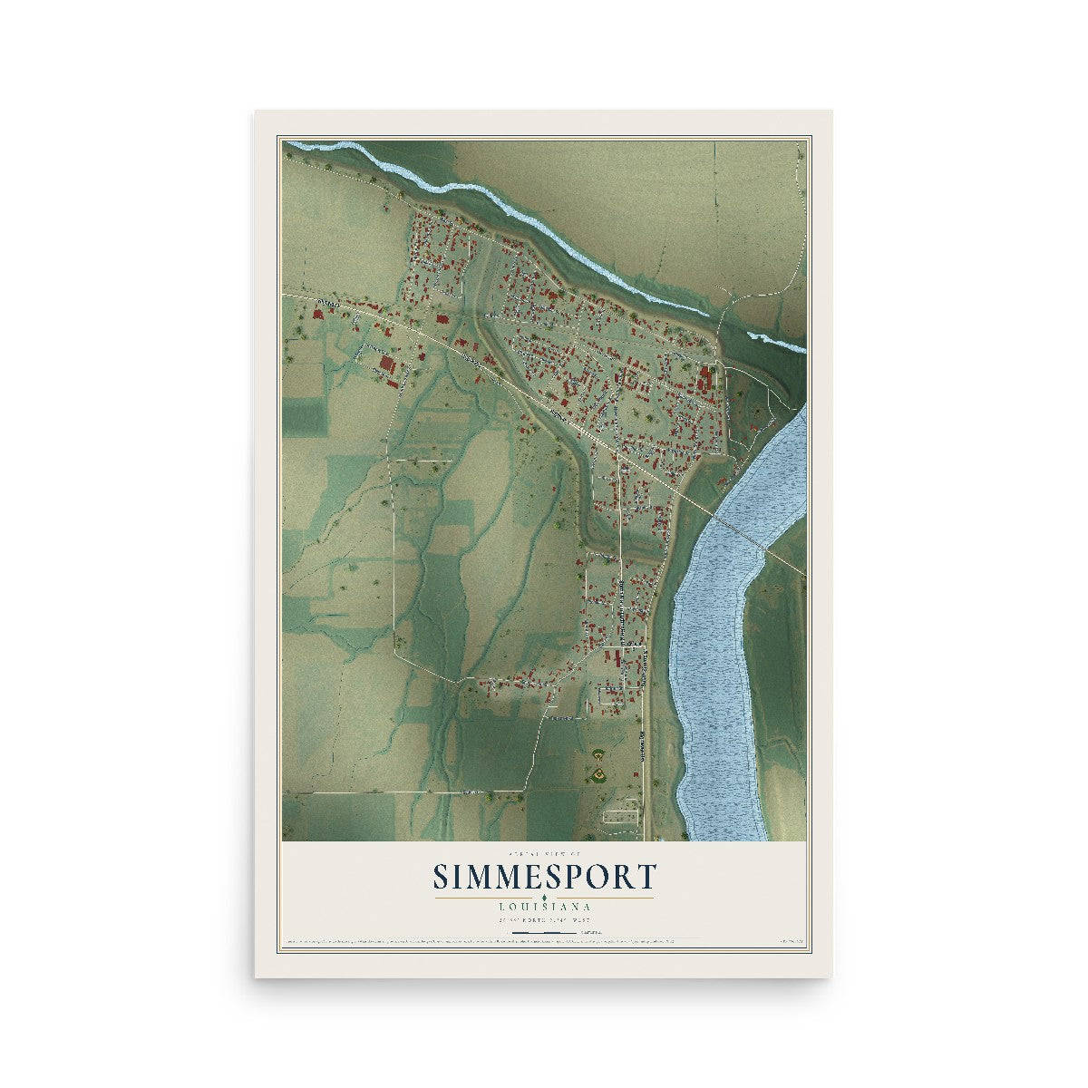 Map of Simmesport, Louisiana, 12 x 18 inch unframed archival matte print