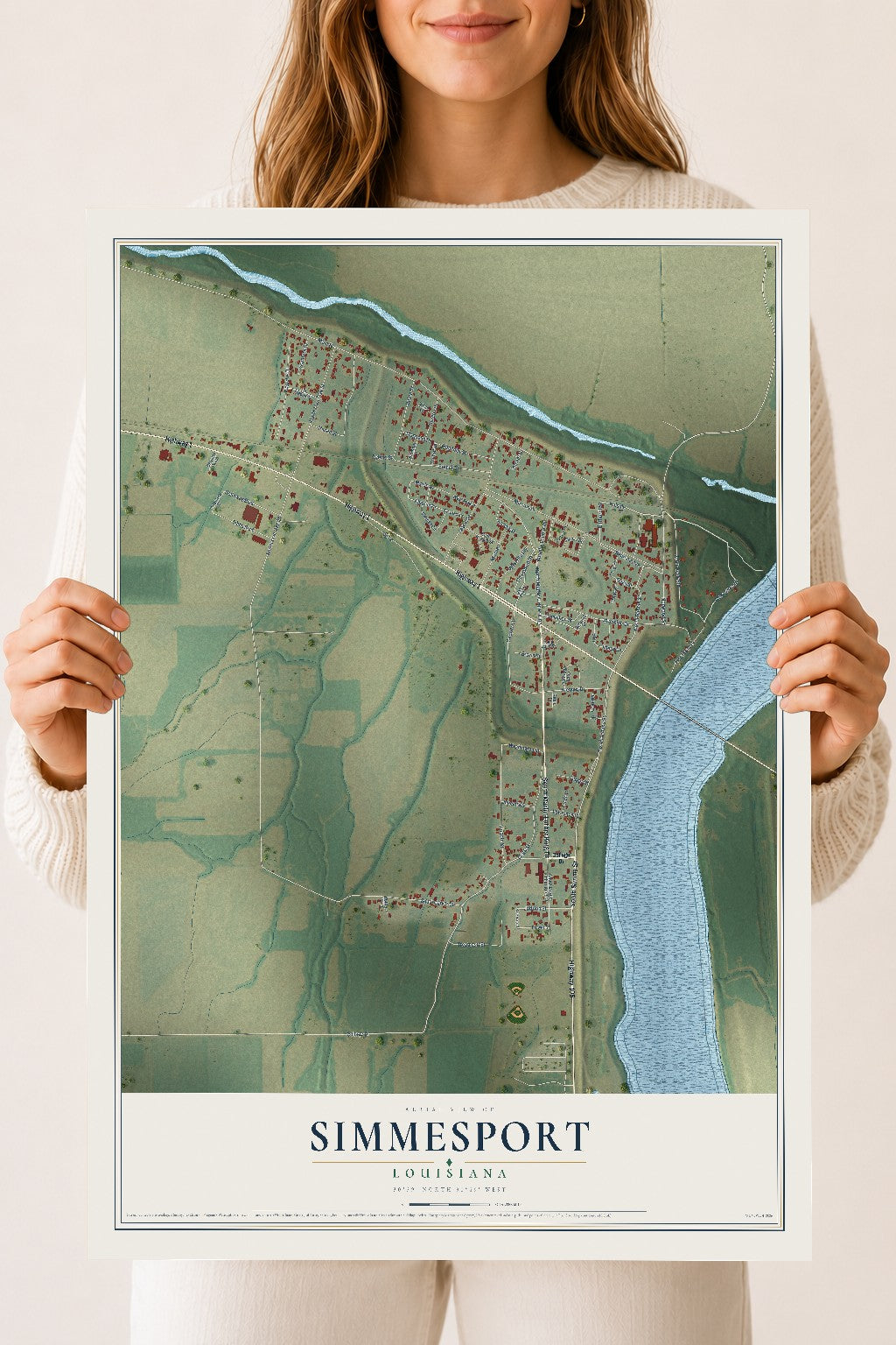 Map of Simmesport, Louisiana, 18 x 24 inch unframed archival matte print