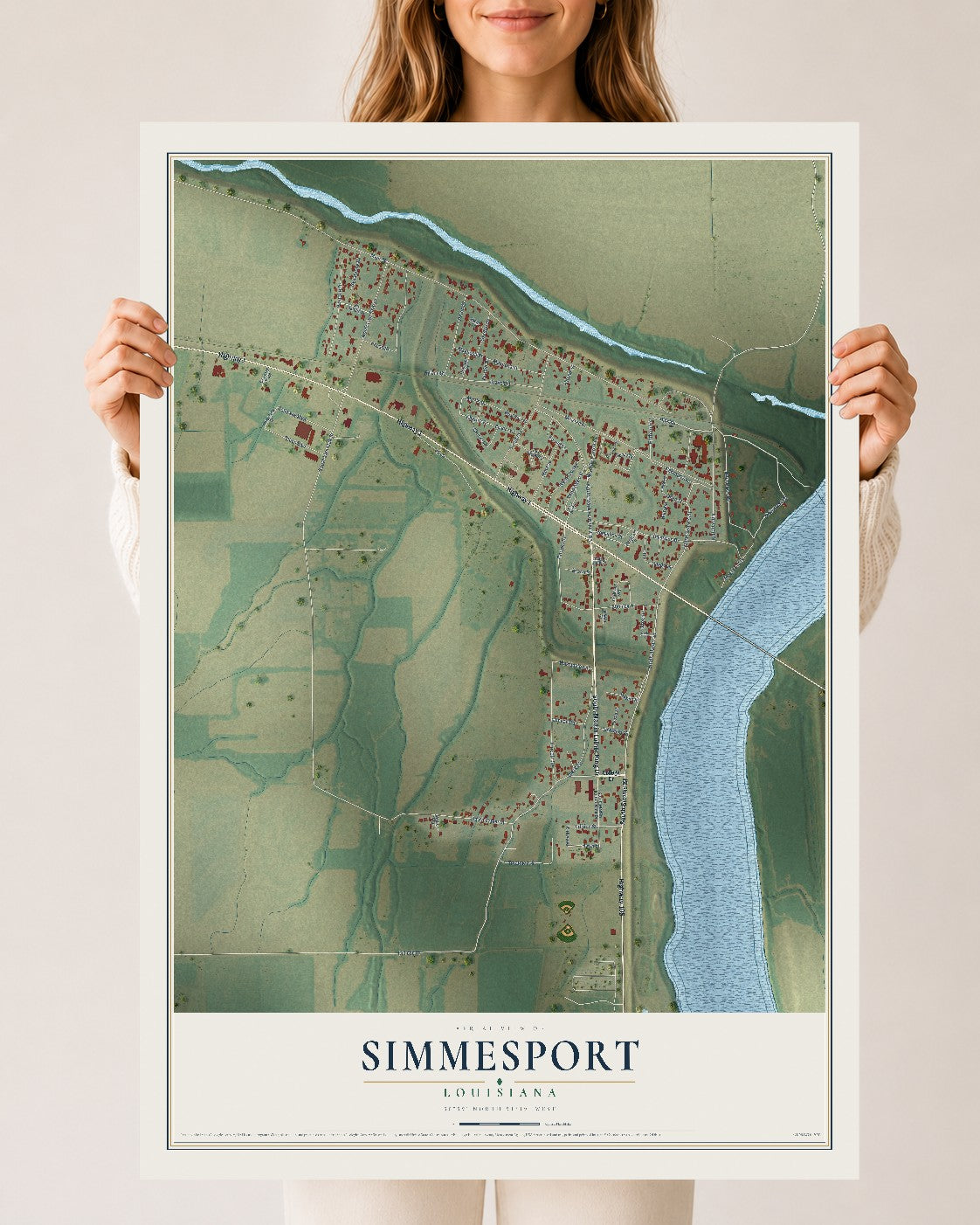 Map of Simmesport, Louisiana, 24 x 36 inch unframed archival matte print