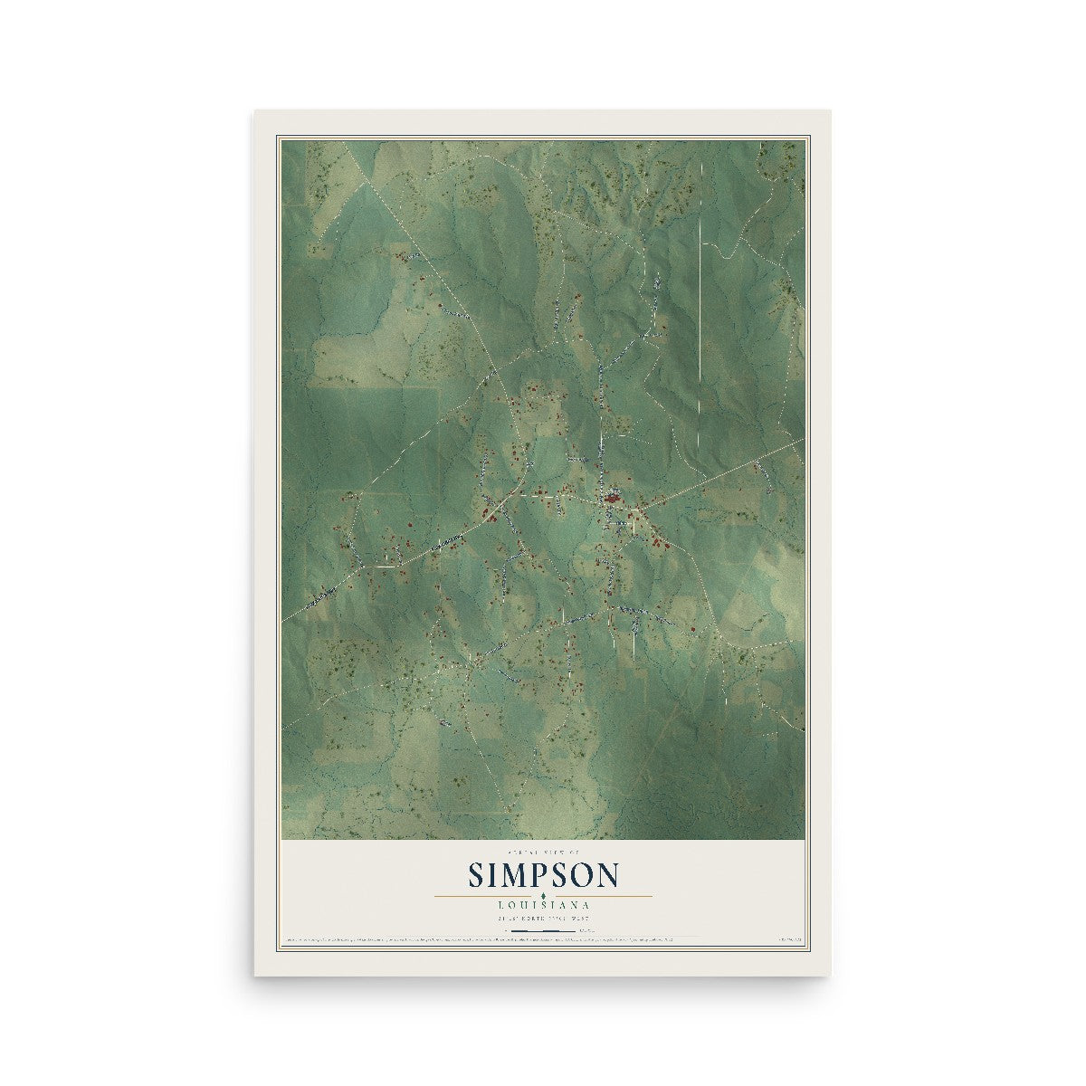 Map of Simpson, Louisiana, 12 x 18 inch unframed archival matte print