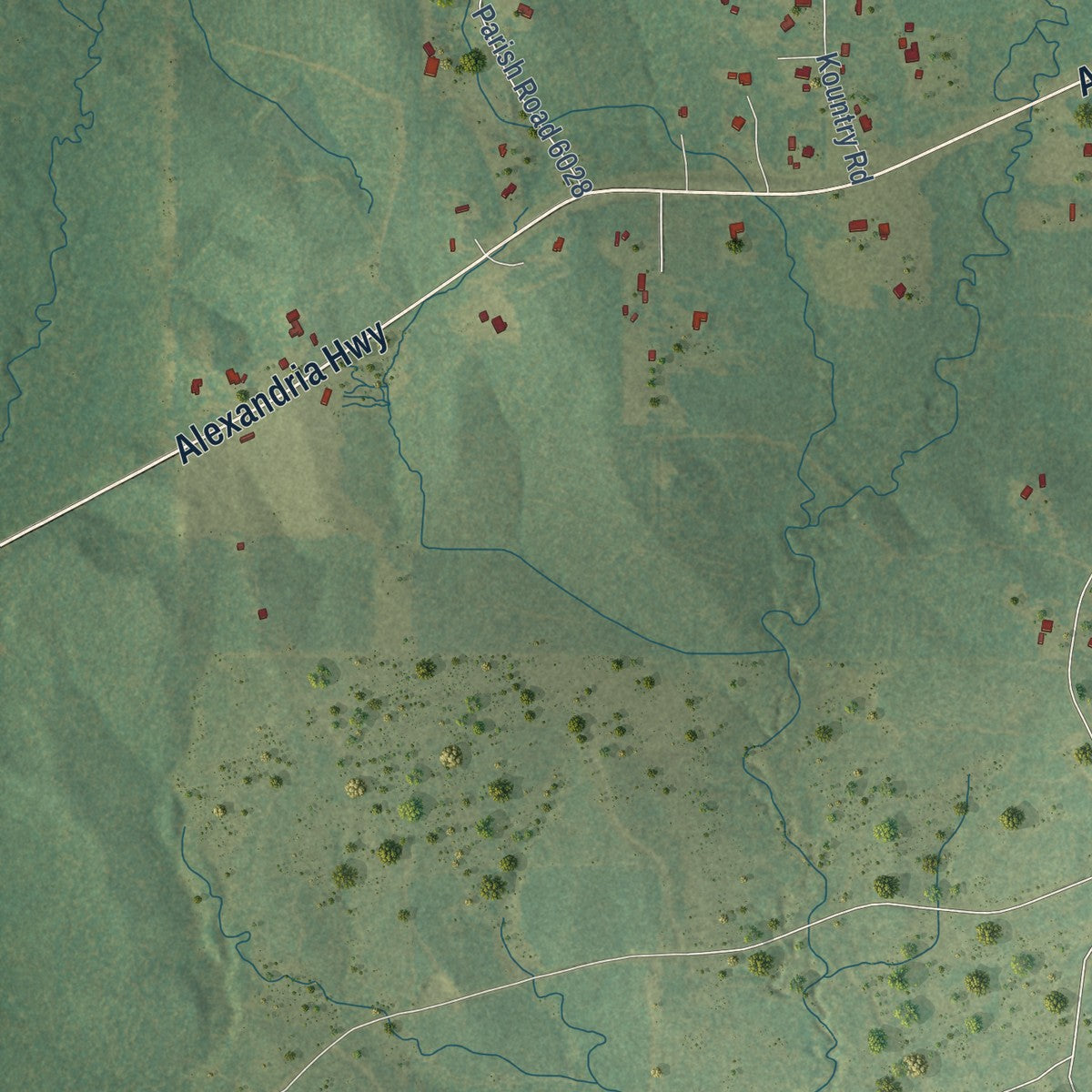 Second close-up of the map of Simpson, Louisiana print showing more streets and buildings