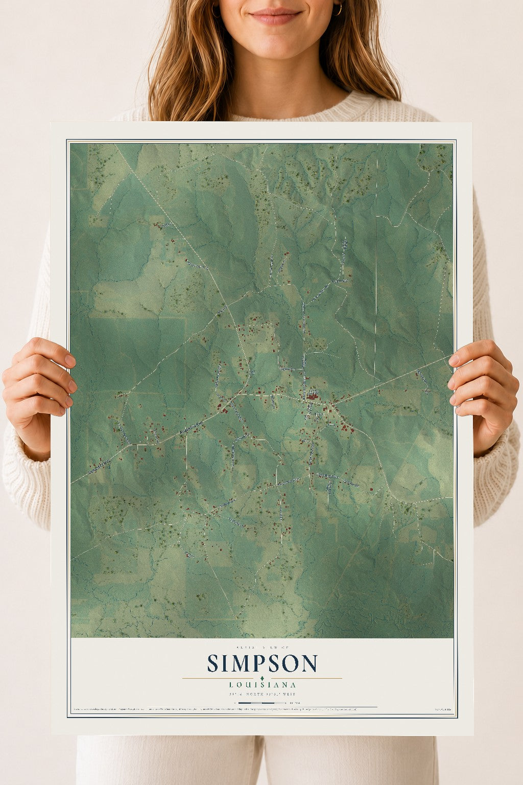 Map of Simpson, Louisiana, 18 x 24 inch unframed archival matte print