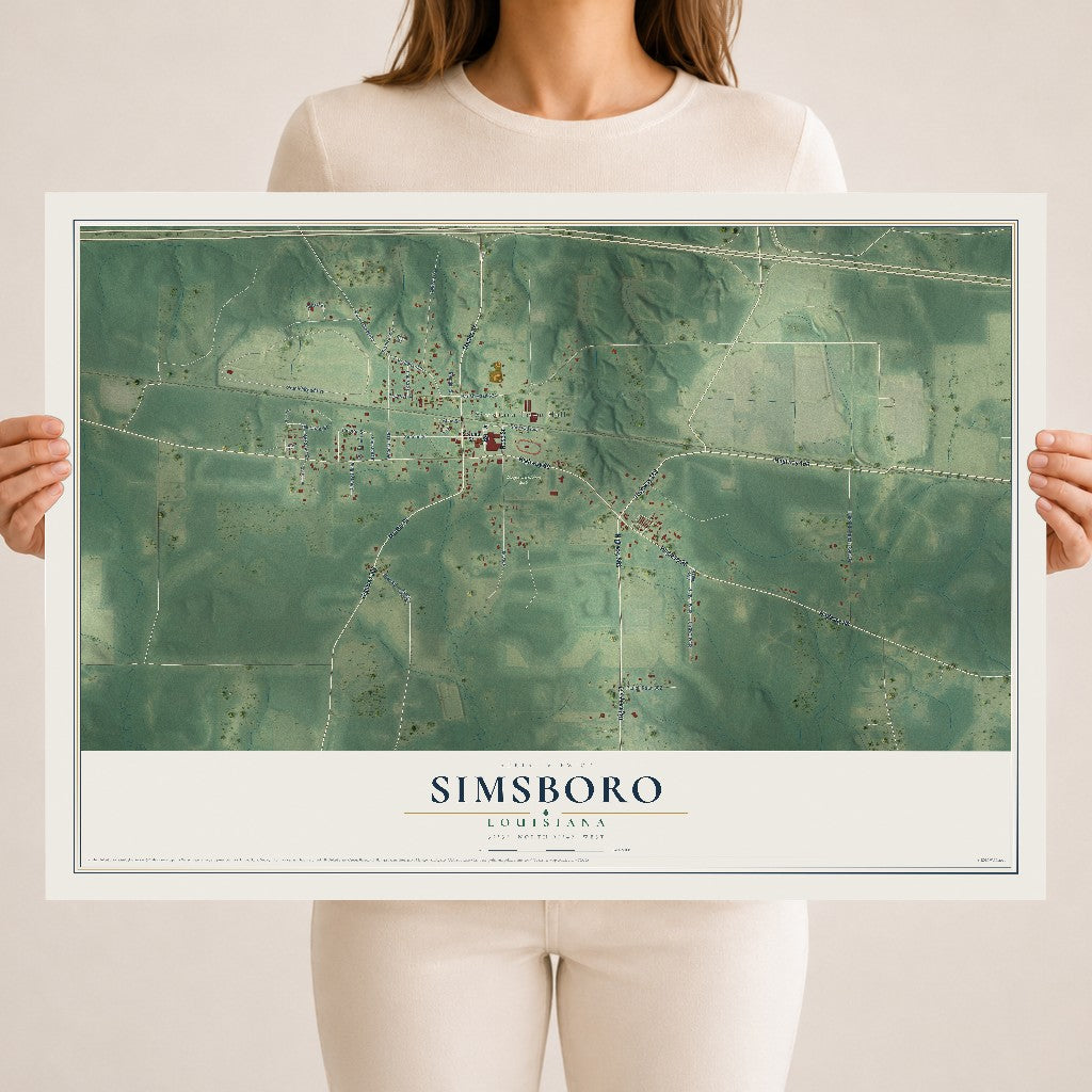 Map of Simsboro, Louisiana, 18 x 24 inch unframed archival matte print