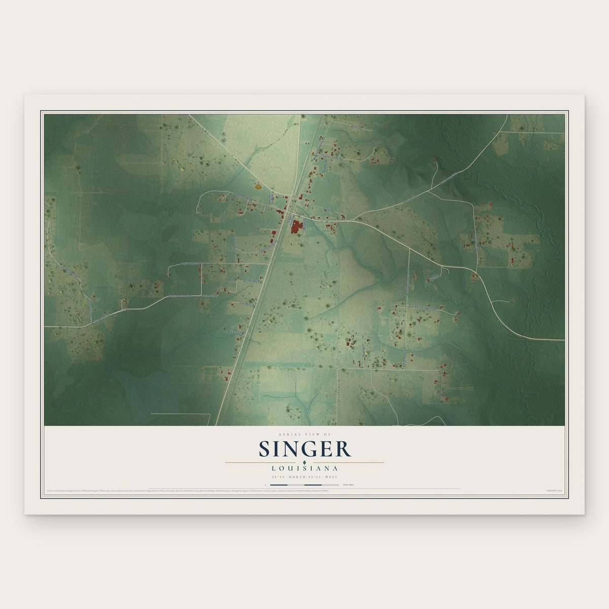 Singer, Louisiana map print, the full design