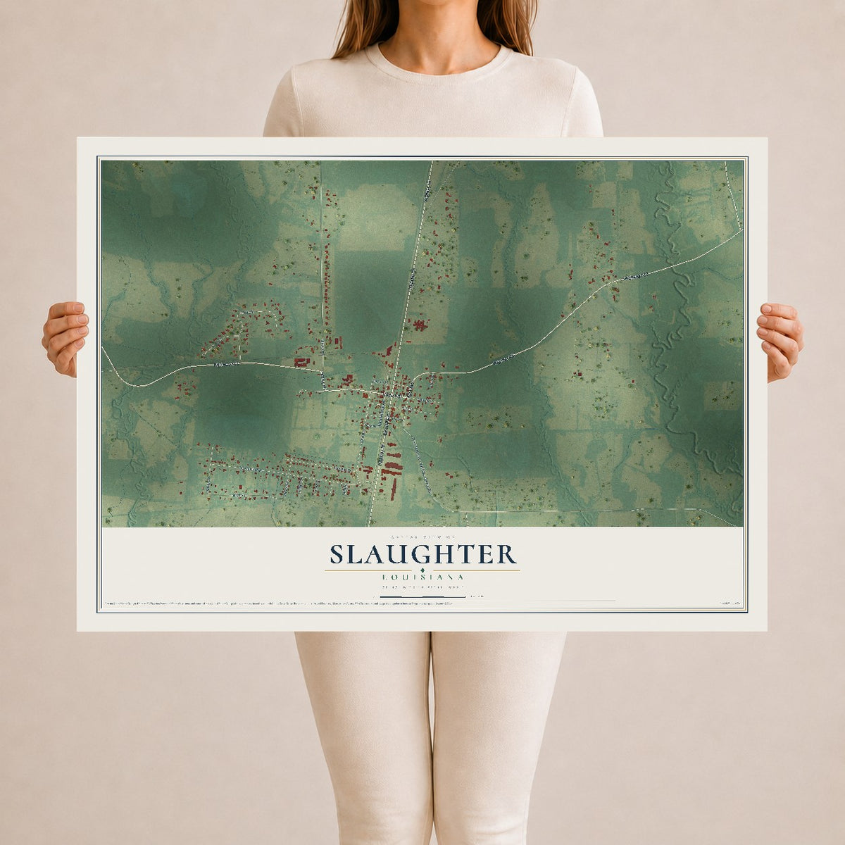 Map of Slaughter, Louisiana, 24 x 36 inch unframed archival matte print