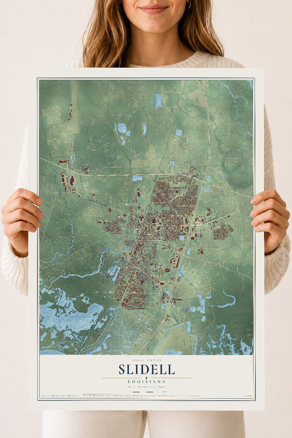 Map of Slidell, Louisiana, 18 x 24 inch unframed archival matte print