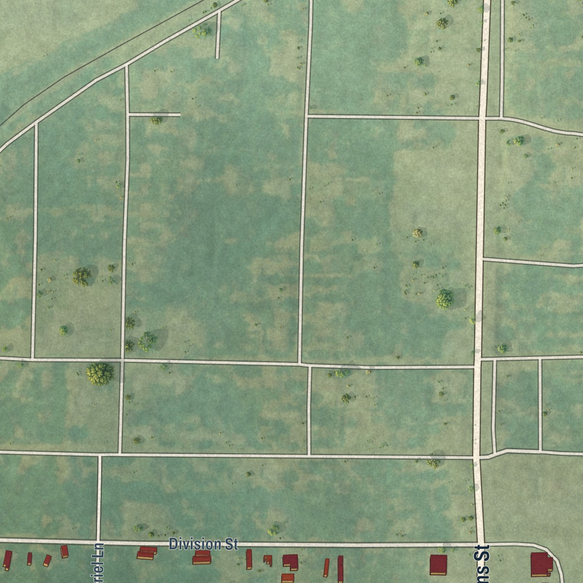 Close-up of the map of South Mansfield, Louisiana print showing street and building detail