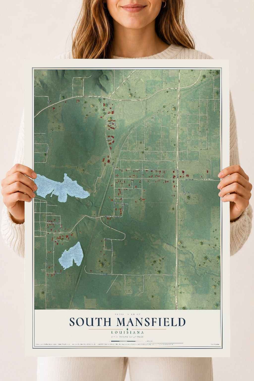 Map of South Mansfield, Louisiana, 18 x 24 inch unframed archival matte print