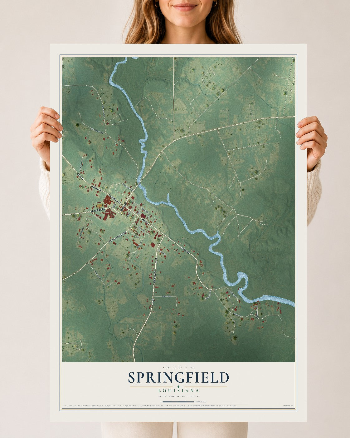 Map of Springfield, Louisiana, 24 x 36 inch unframed archival matte print