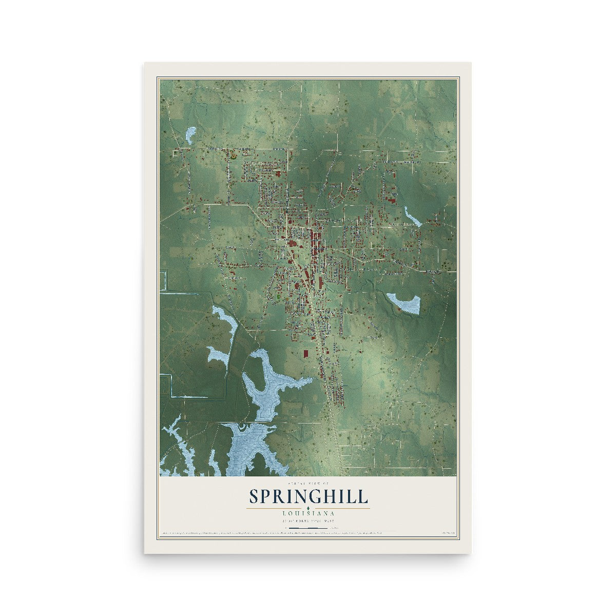 Map of Springhill, Louisiana, 12 x 18 inch unframed archival matte print