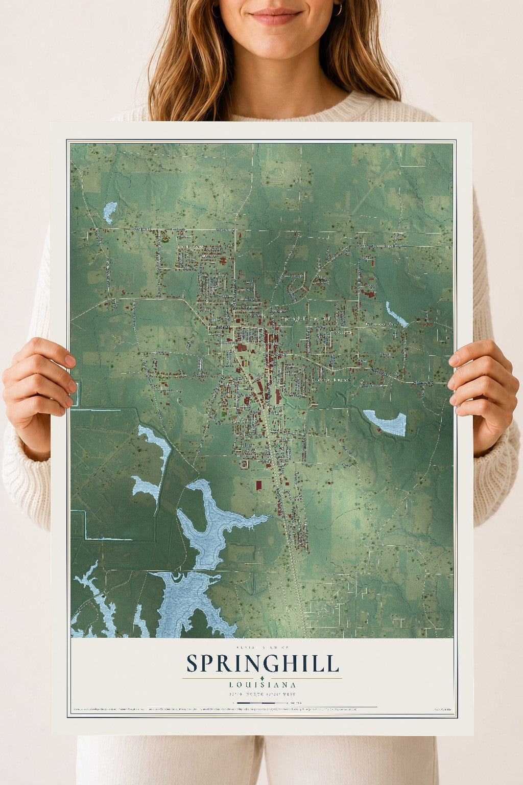 Map of Springhill, Louisiana, 18 x 24 inch unframed archival matte print