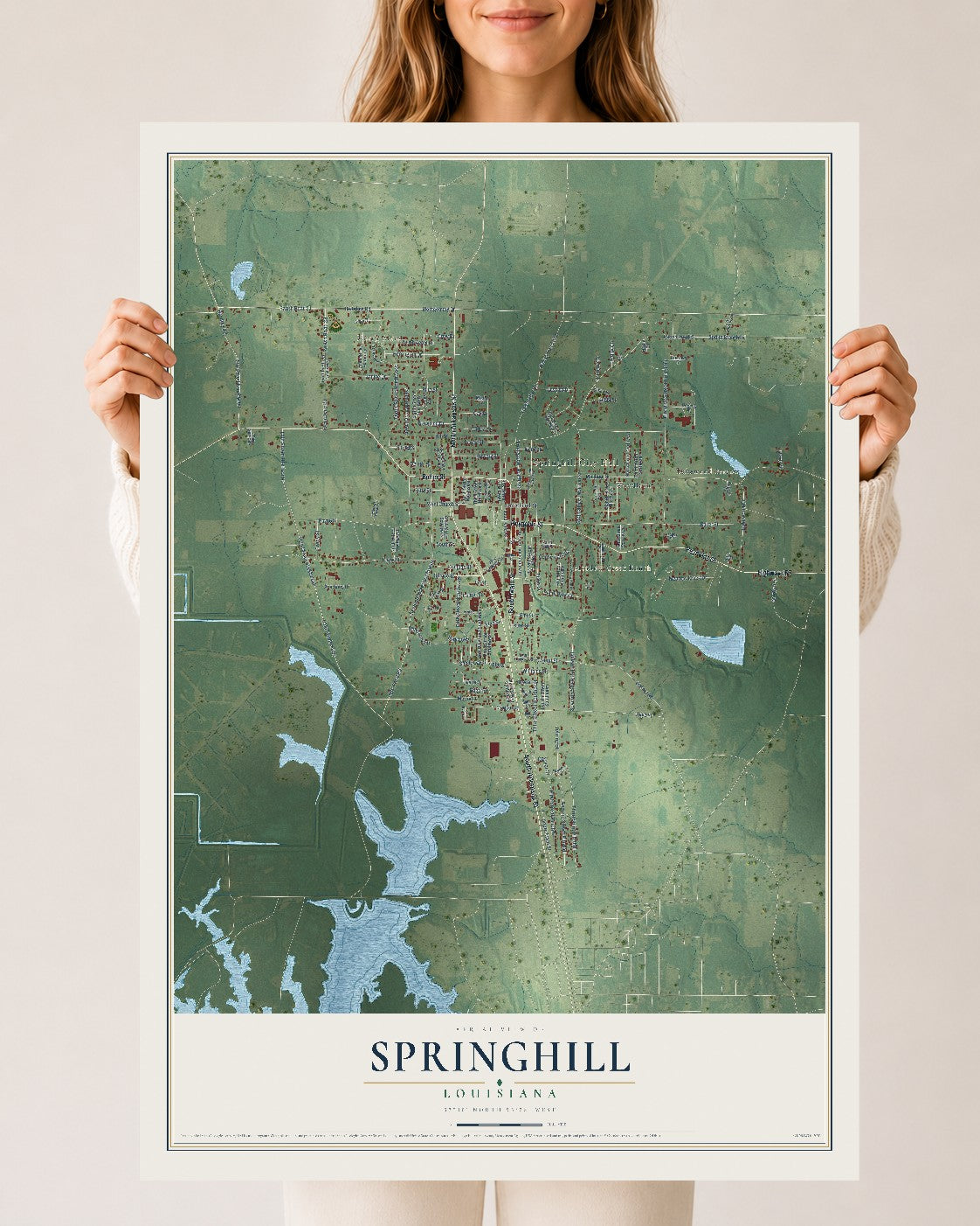 Map of Springhill, Louisiana, 24 x 36 inch unframed archival matte print