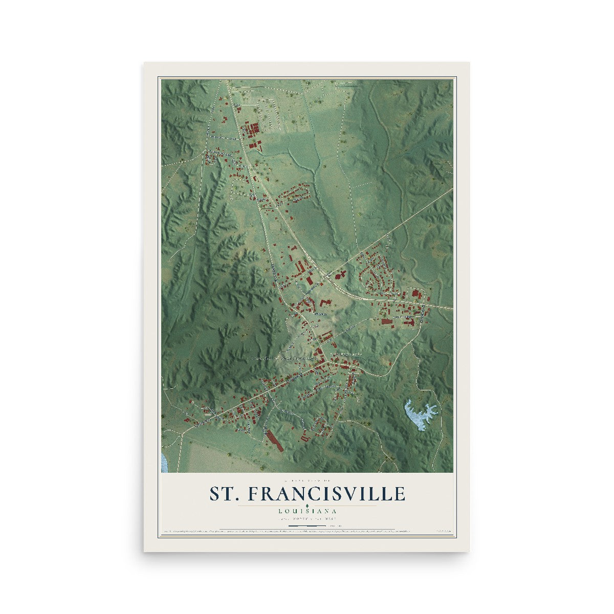 Map of St. Francisville, Louisiana, 12 x 18 inch unframed archival matte print