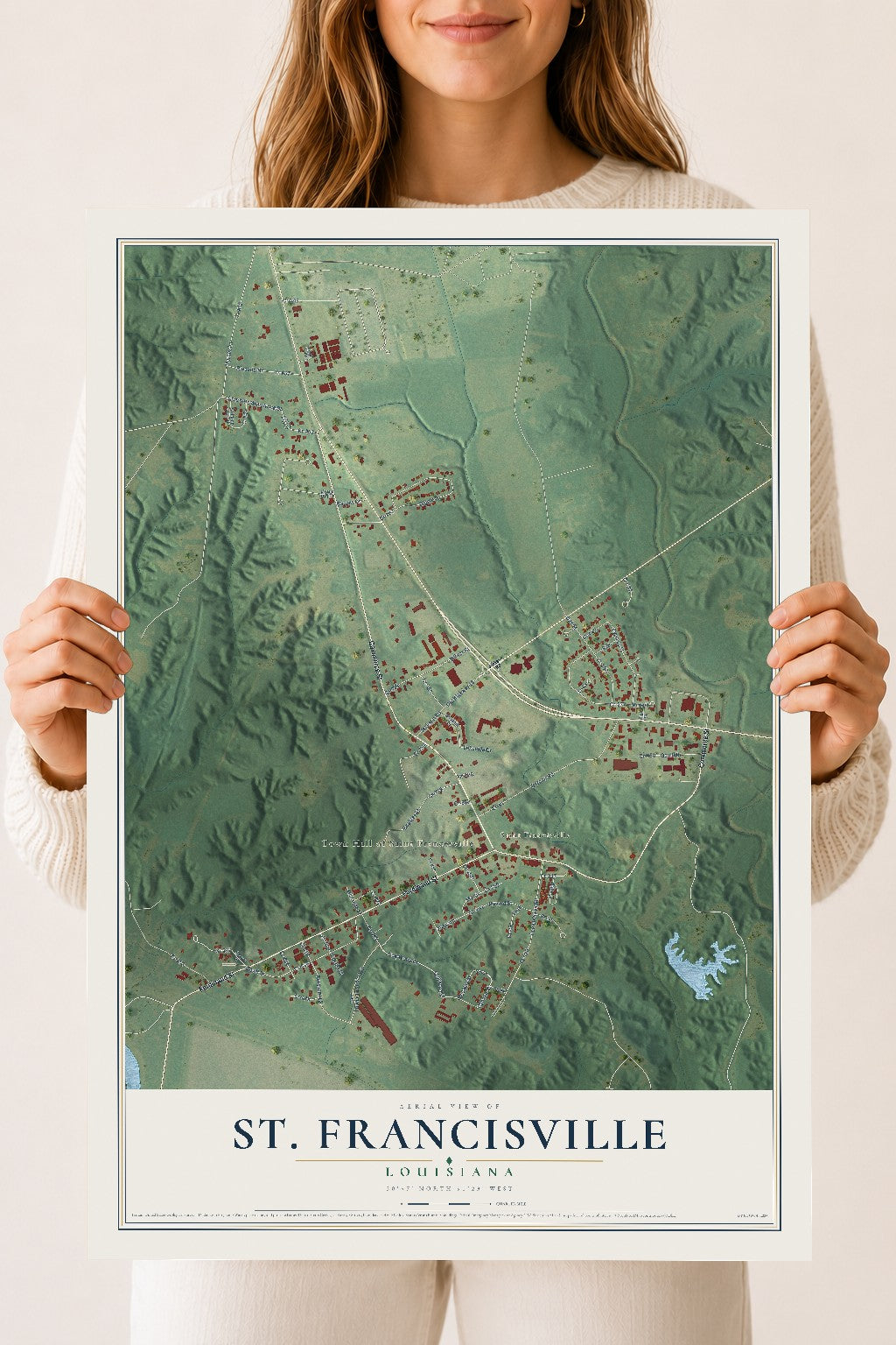 Map of St. Francisville, Louisiana, 18 x 24 inch unframed archival matte print