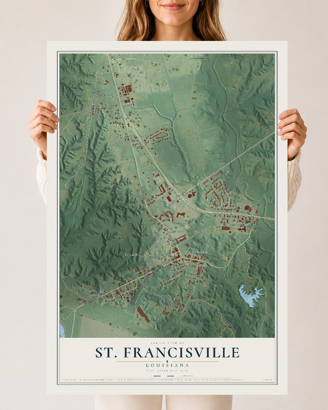 Map of St. Francisville, Louisiana, 24 x 36 inch unframed archival matte print